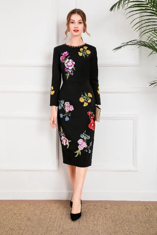 Doorbuster Deal Black Sheath Dress W/ Embroidery