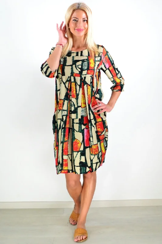 Don't Wait Mosaic Pattern Tunic Dress