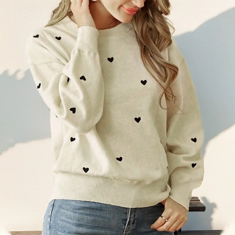 Final Clearance Heart Crew Neck Sweater Wholesale Womens Clothing N3824062800007