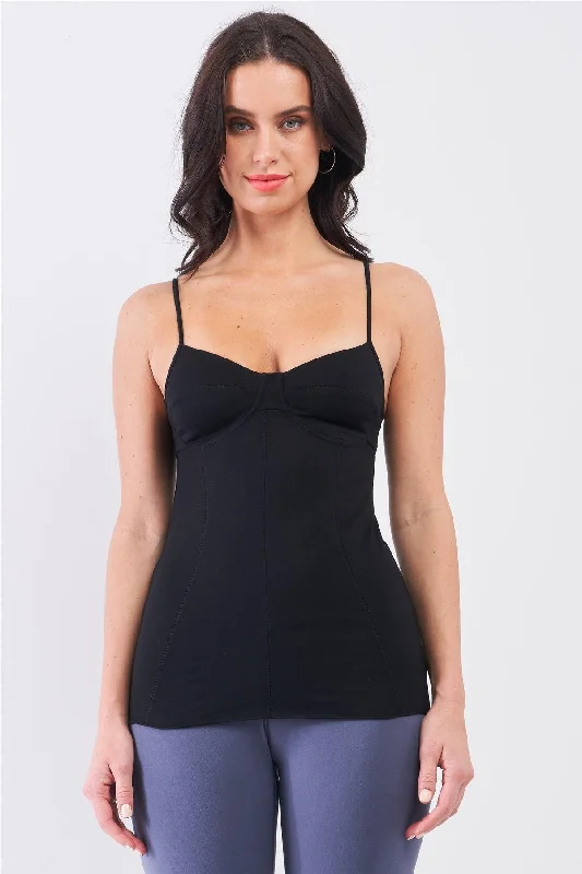 Bargain Prices Black Sleeveless V-Neck Stitching Basic Camisole