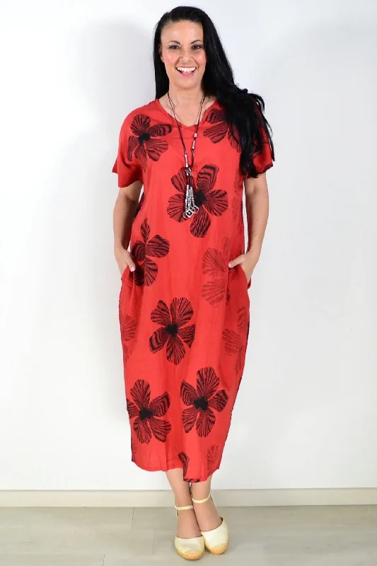 Crazy Savings Black Floral Rust Dress