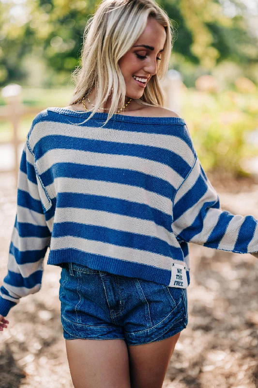 Deal Dash We The Free Into The Blue Pullover - Blue Ivory Combo Stripe
