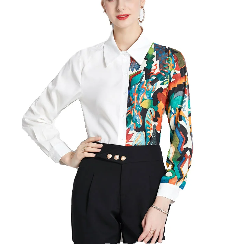 Inventory Reduction XC3300030 Top White Shirt New Printed Long Sleeve Shirt