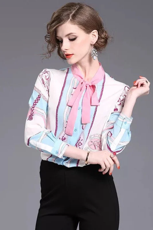 Epic Deals Print Silk Blouse W/ Tie