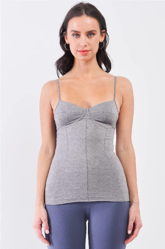 Weekend Deals That Spark Heather Grey Sleeveless V-Neck Stitching Basic Camisole