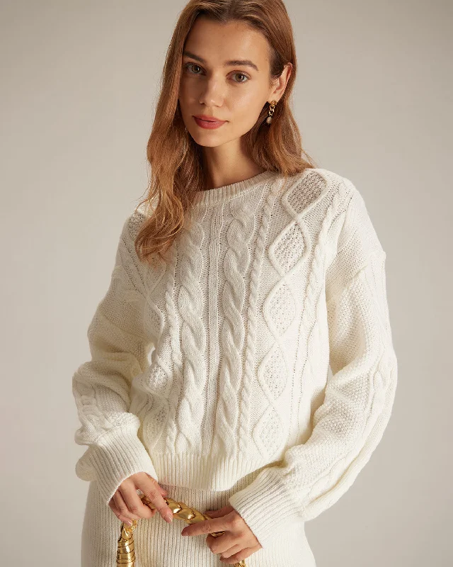 Weekend Bargains to Relish The Beige Round Neck Ribbed Cable Sweater