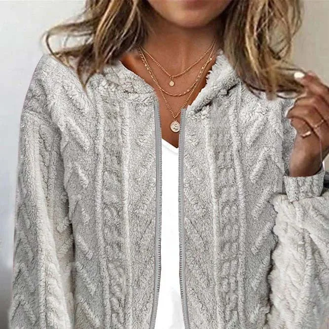 Your Weekend, Your Savings Casual Hooded Jacquard Long Sleeve Plush Jacket Wholesale Womens Clothing Your Weekend, Your Savings Casual Hooded Jacquard Long Sleeve Plush Jacket Wholesale Womens Clothing