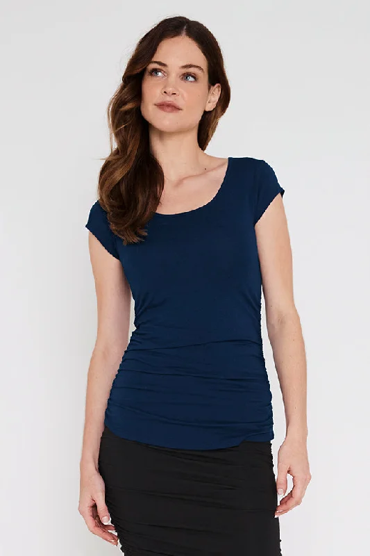Major Savings Ruched Bamboo Tee - Navy