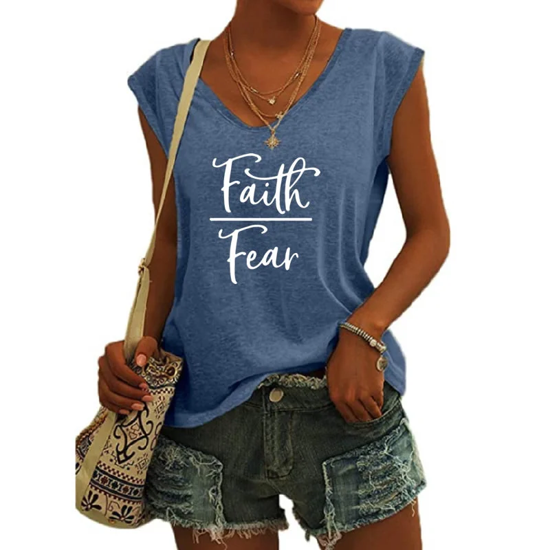 Time-Sensitive Faith Over Feac shirts for women drop  t-shirts american clothing tshirts with tshirt custom logo printed y2k cotton shirt