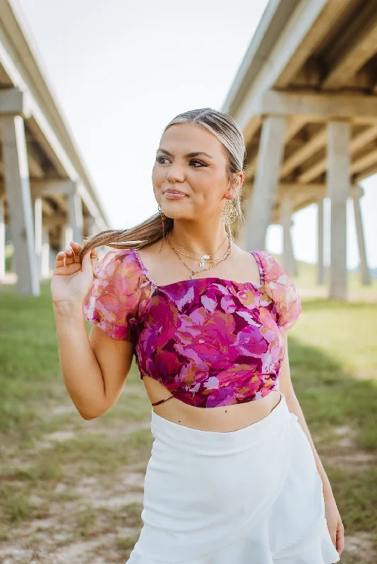 Deal Zone Magenta Floral Crop Top