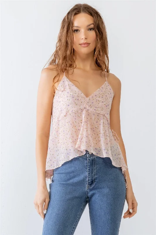 Limited Time Discount Floral Print V-Neck Criss-Cross Back Flare Tank Top