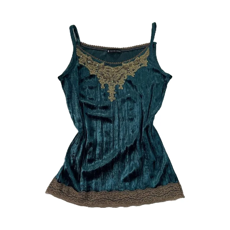 Hurry Up Beaded Trim Velvet Camisole