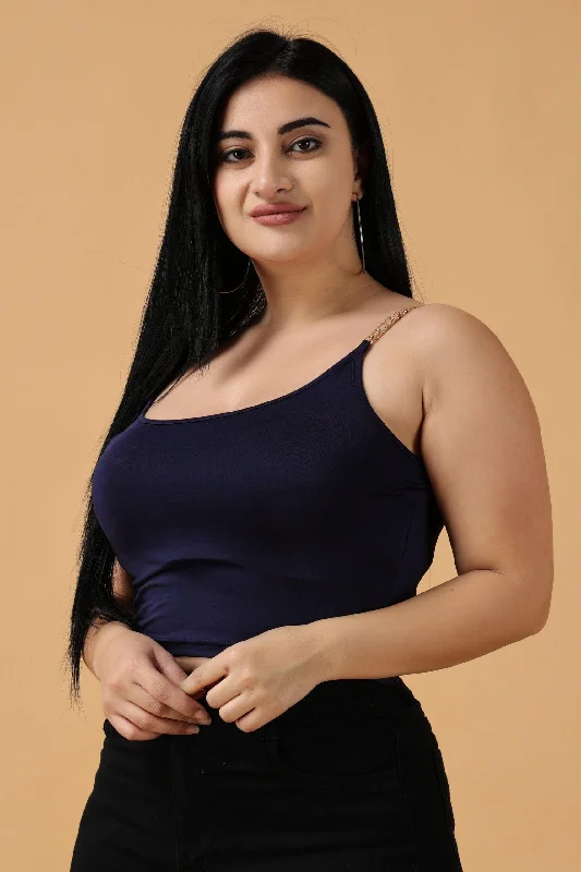 Don't Miss Navy Blue Solid Top with Golden Chain Straps