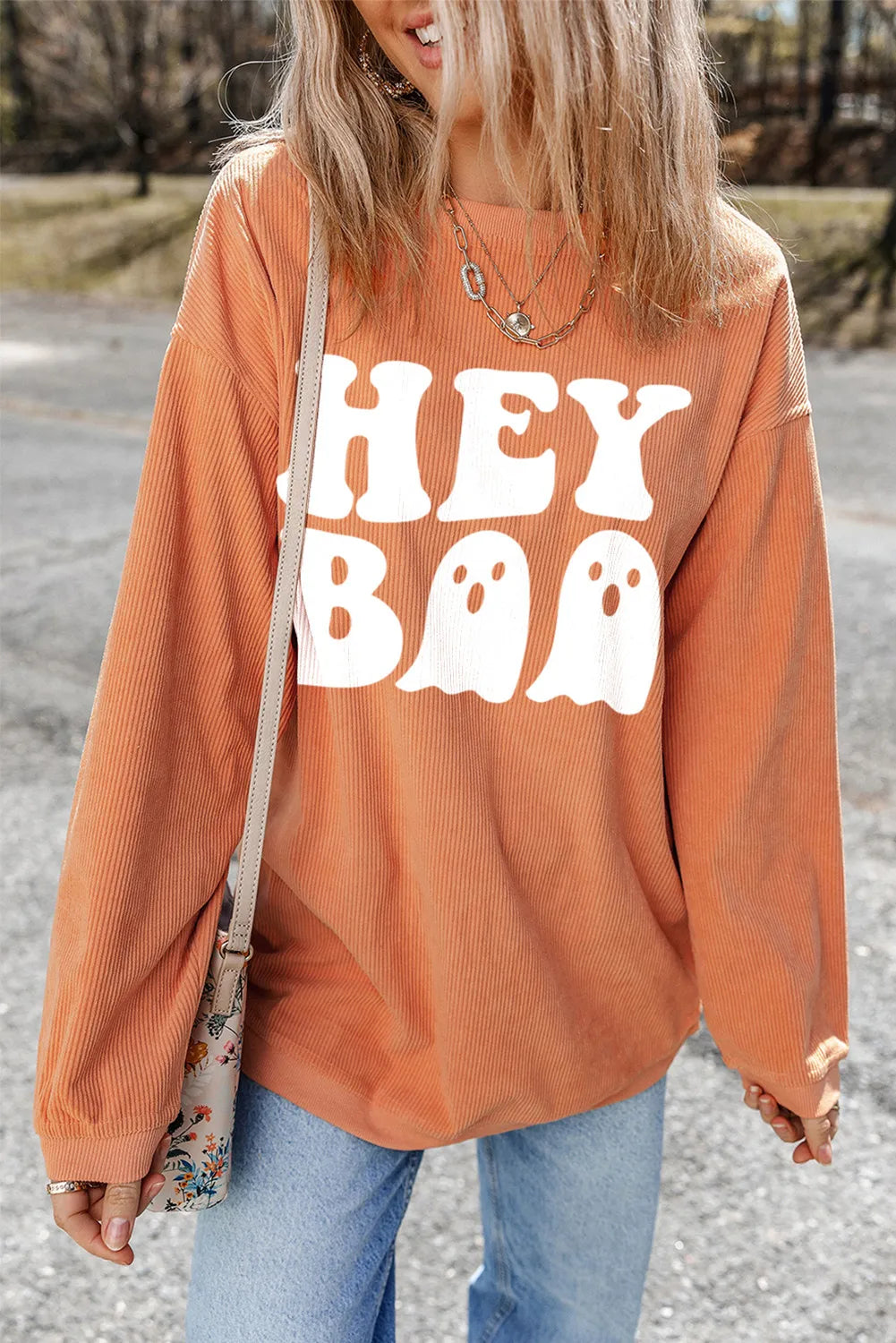 Final Clearance Hey Boo Ghost Women's Graphic Long Sleeve Sweatshirt