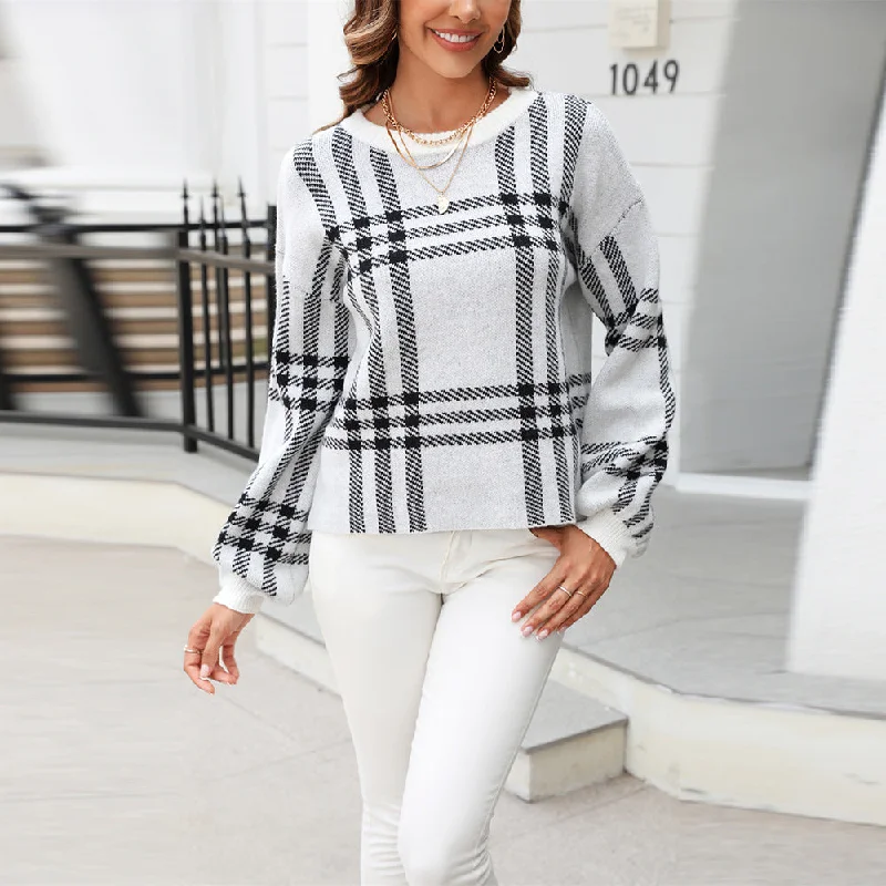 Extra Savings Plaid Patchwork Pullover Crew Neck Sweater Wholesale Womens Clothing N3823070300171 Extra Savings Plaid Patchwork Pullover Crew Neck Sweater Wholesale Womens Clothing N3823070300171
