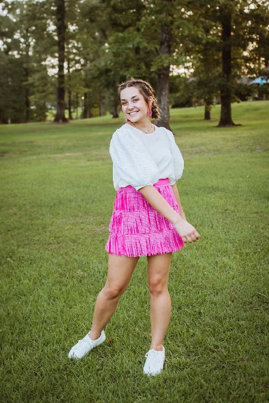 Crazy Deals White Sequin Puff Sleeve Top
