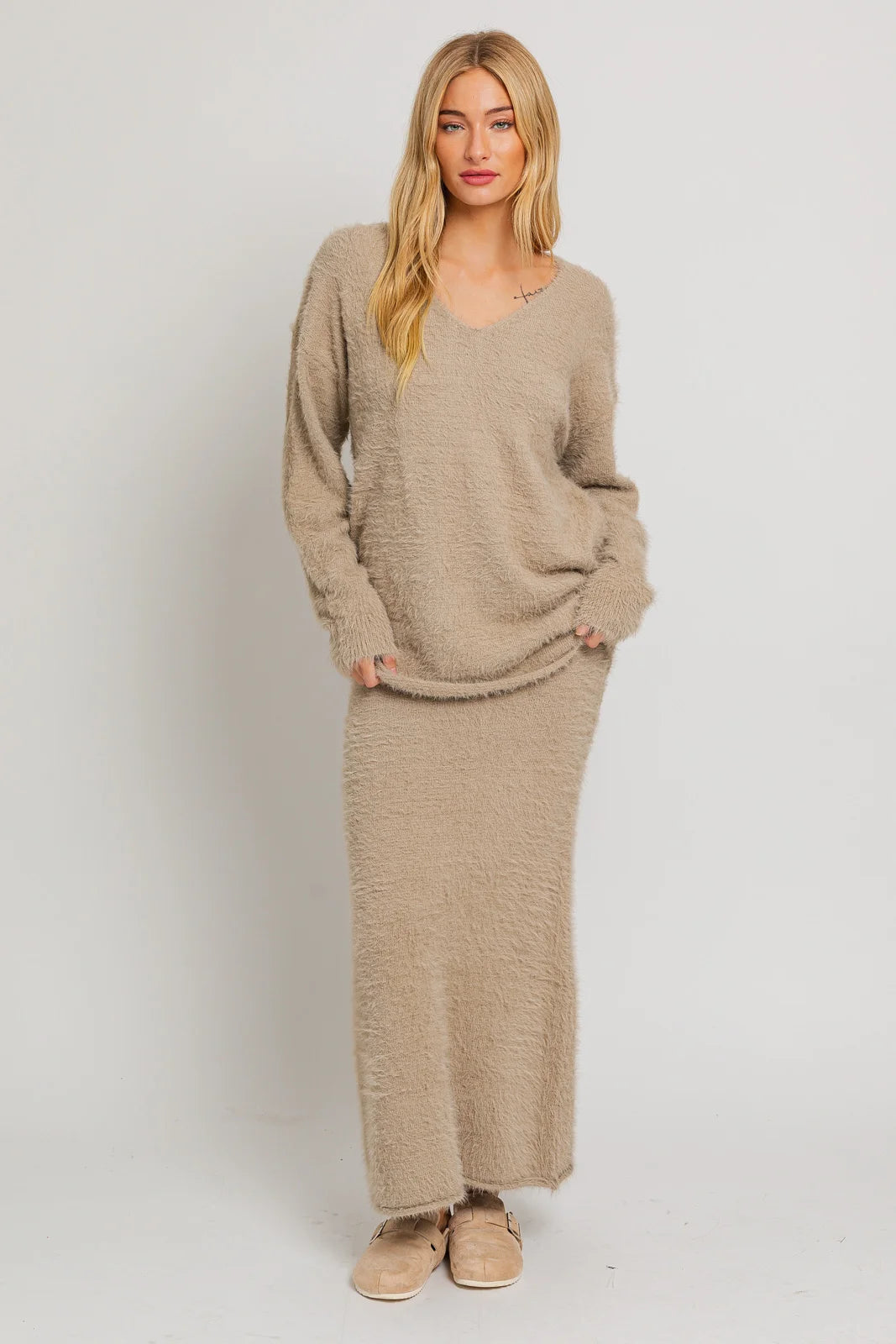 Midnight Madness Long Sleeve Soft V-Neck Fuzzy Sweater