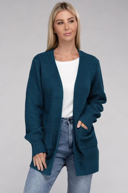 New Markdowns Waffle Open Cardigan Sweater