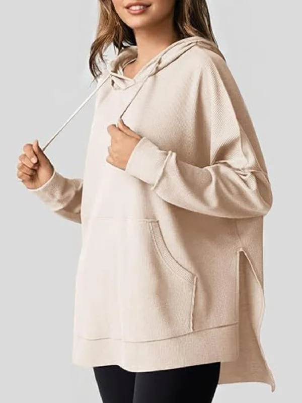 Weekend Specials to Relish Drawstring Slit Long Sleeve Hoodie