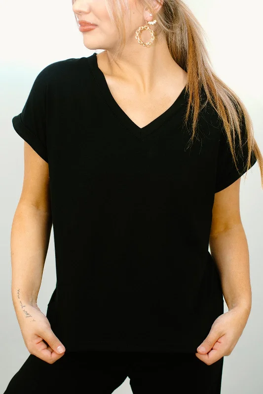 Exclusive Online Offer Black V-Neck Basic Tee