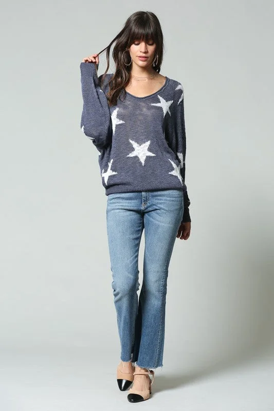 The Best Prices Star Print Wide V Neck Top