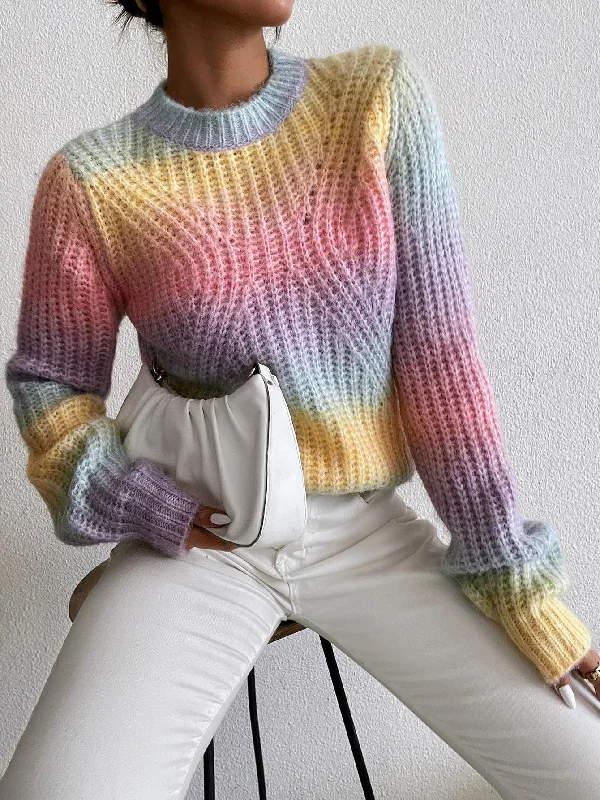 Extra Discount Casual Colorblock Long Sleeve Stand Collar Regular Women Sweater