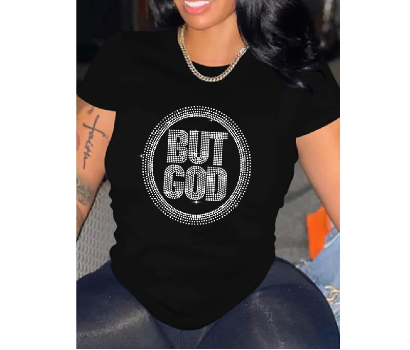 Weekend Bargains to Indulge In Wholesale Custom But God Women Rhinestone Heat Transfers T shirts
