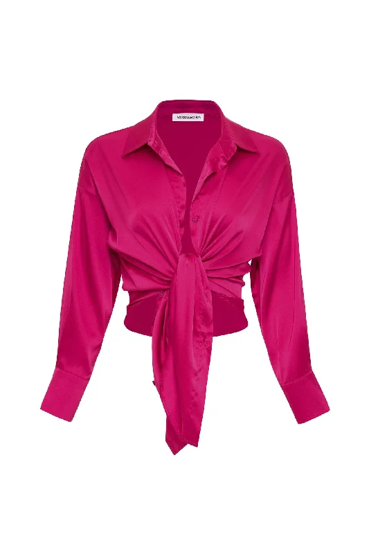 Savings Spectacular Rome V-Neck Pink Satin Top