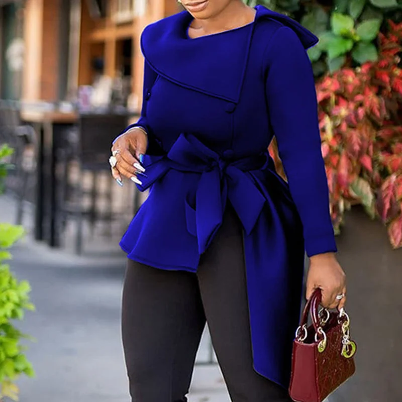 Stock Up and Save Winter irregular O Neck Work Wear Elegant Black African Women Blouses