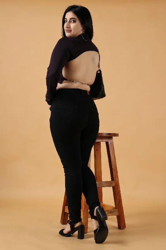 Flash Sale Purple Solid Backless Chain Top
