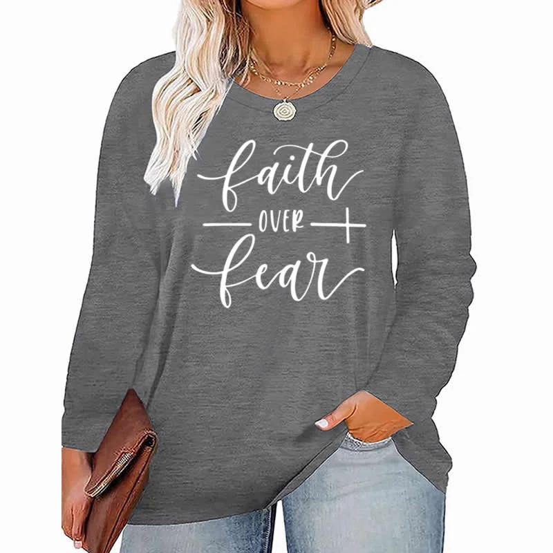 Time-Limited Offer faith Hope Love pattern Plus Size Women's Top Autumn X-Large-5X-Large woman clothes y2k t shirt oversized long sleeve tshirt