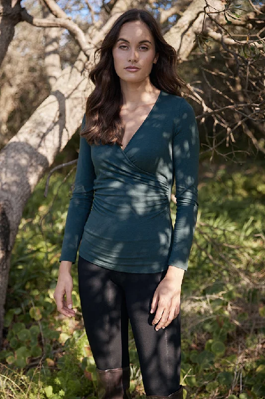 Weekend Deals That Sizzle L/S Cross Front Top - Forest