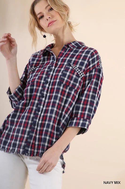 Weekend Deals to Brighten Your Day Faux Distressed Plaid Button Up