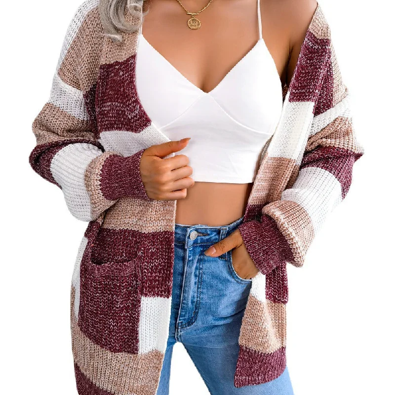 Great Bargain Contrast Striped Balloon Sleeve Cardigan Sweater Wholesale Womens Clothing N3823112200022 Great Bargain Contrast Striped Balloon Sleeve Cardigan Sweater Wholesale Womens Clothing N3823112200022