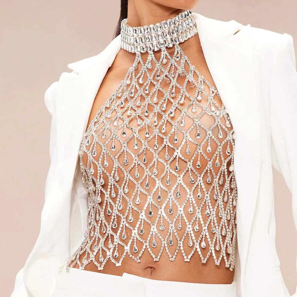 Sale Event Stonefans Exaggeration Mesh Chest Chain Jewellery Rhinestone Fashion Costume Dance Bohemian Embellished Top Bra Decoration Gifts