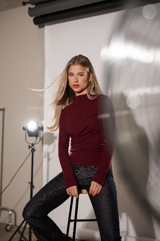Instant Savings Geplooide top met fleece bordeaux - Maysa