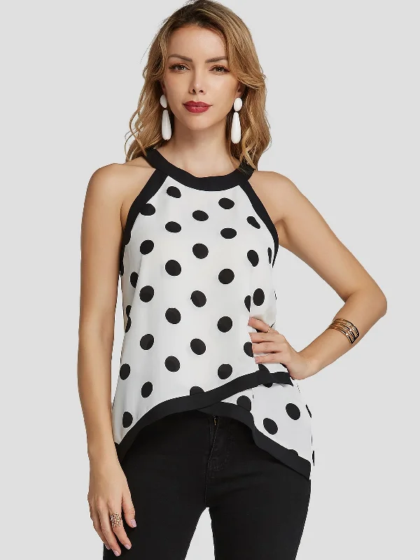 Deep Savings Custom Halter Polka Dot Tiered Sleeveless White Tank Top