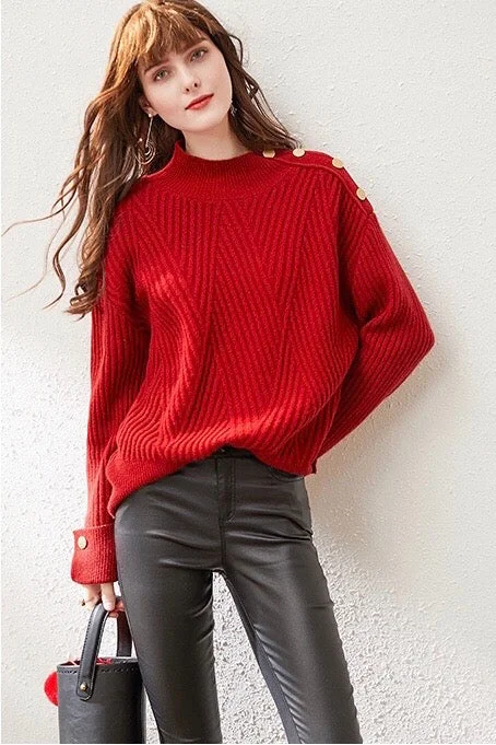 Deal of the Day Red Wool Sweater W/ Gold Buttons