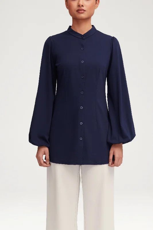 Final Offer Rayana Jersey Button Down Top - Navy Blue