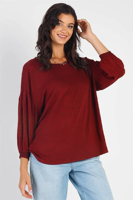 Price Cut Burgundy Long Sleeve Puff Ballon Top
