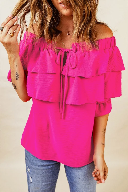 Celebrate the Weekend with Discounts Tied Off-Shoulder Layered Blouse