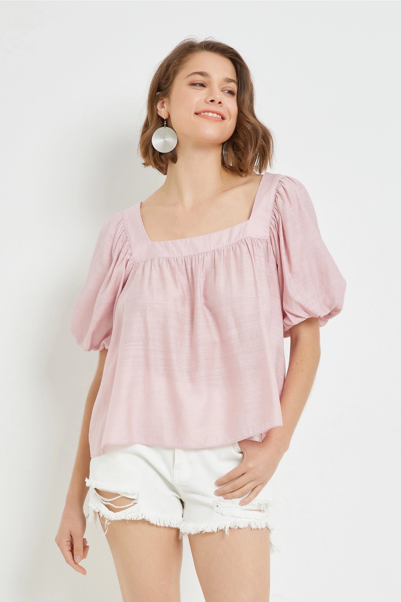 Weekend Bargains to Cherish Square Neck Puff Short Sleeve Top