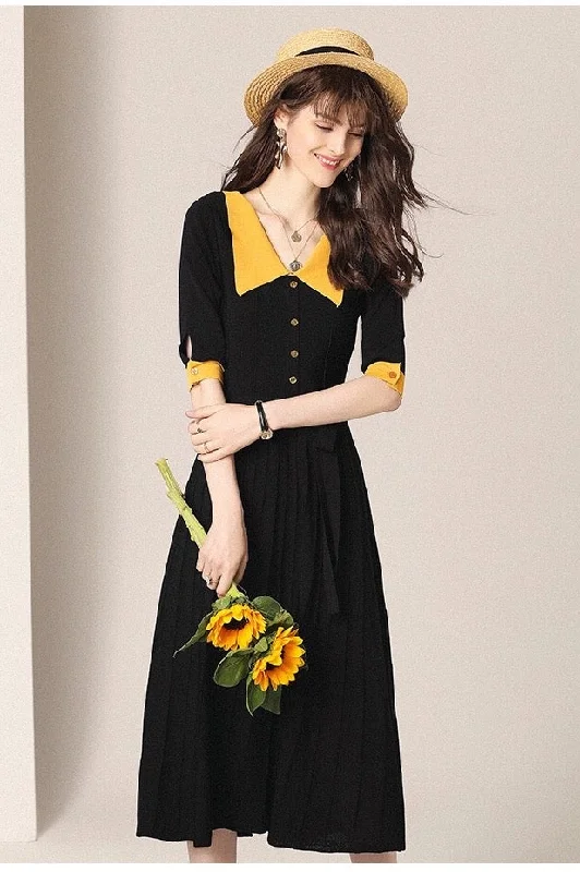 Weekend Specials You Can't Miss Yellow Collar Button Up Dress