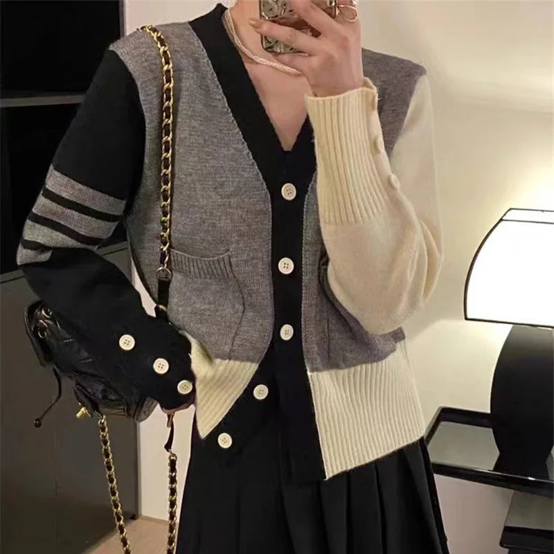 Shop and Save 2024 Spring ladies long sleeve classic cardigan striped v-neck high quality sweater coat Shop and Save 2024 Spring ladies long sleeve classic cardigan striped v-neck high quality sweater coat