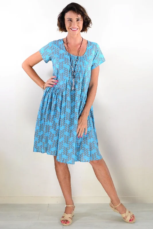 Crazy Savings Aqua Triangles Pintuck Pleats Tunic Dress