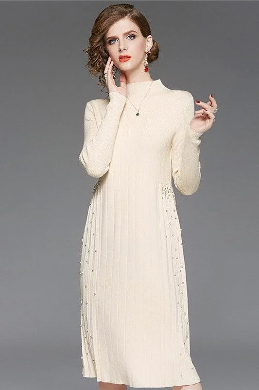 Price Slash Sweater Dress W/ Pearl Side Detail