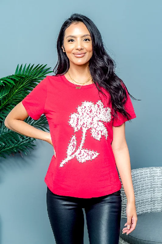 Discount Deals Short Sleeve Lace Front Detail Tshirt Top (K1907)