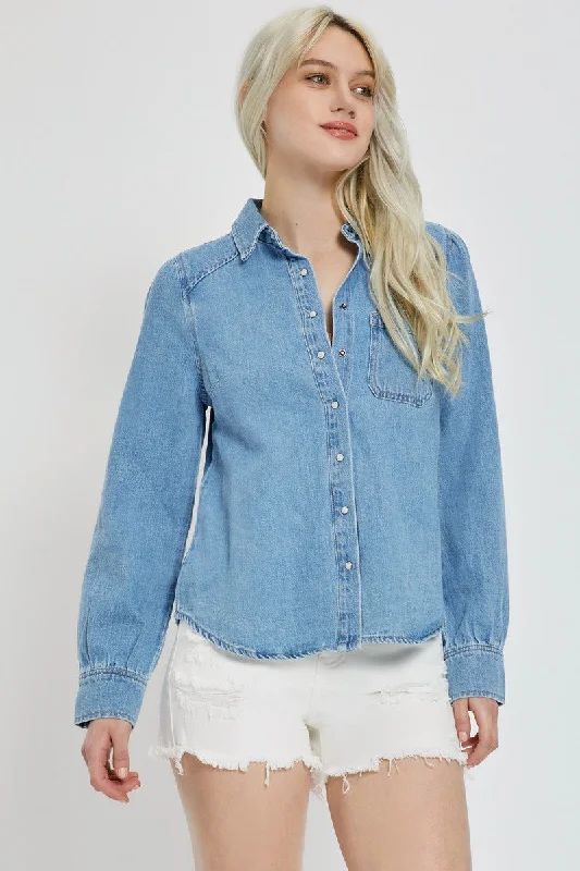 Best Deals Canogo Denim Shirring Sleeve Top