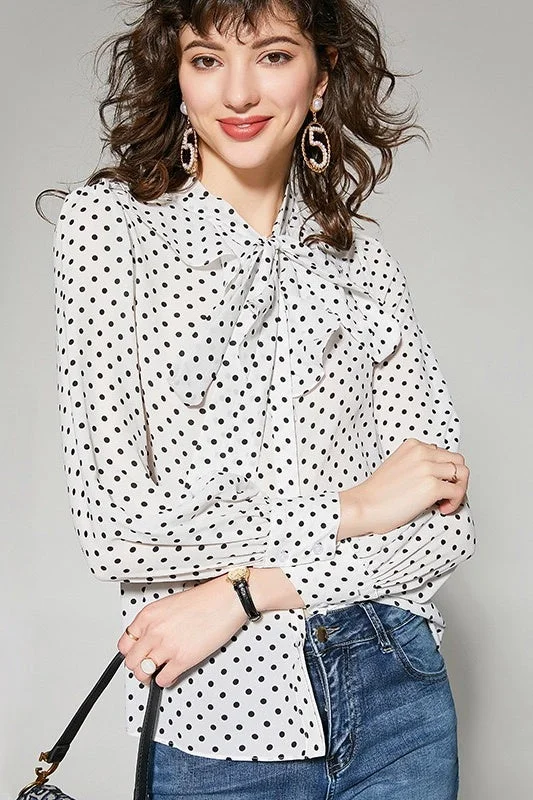 The Best Deal Chiffon Dot Blouse W/ Tie
