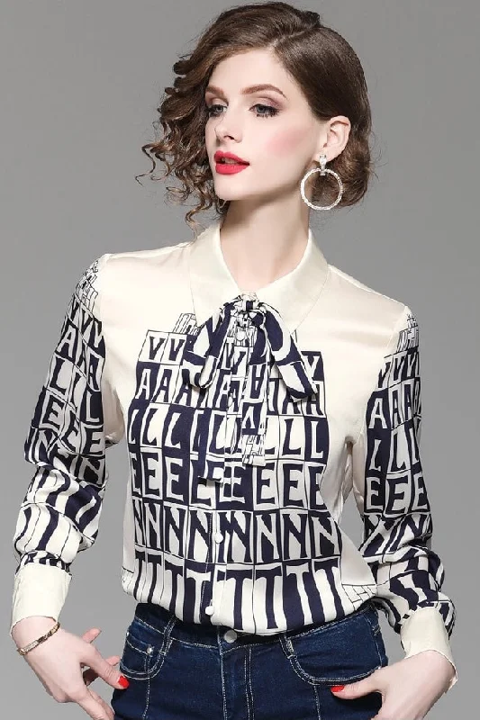 Quick Sale Letter Print Satin Blouse